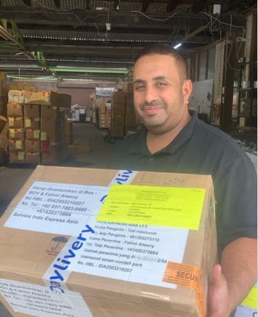 Cargo crate ready for transport at a warehouse